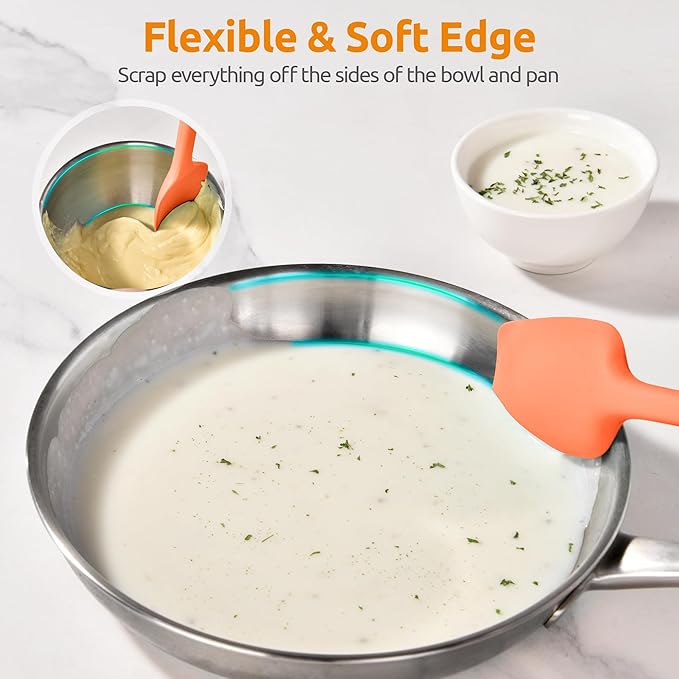 U-Taste Extra-Long 600ºF Heat Resistant Spatula Spoon: 14" Silicone Spoonula Cooking Utensils for Kitchen Use, Non-Stick Scoop Scraper with Soft Edge & Firm Core for Baking, Mixing, Serving (Orange)