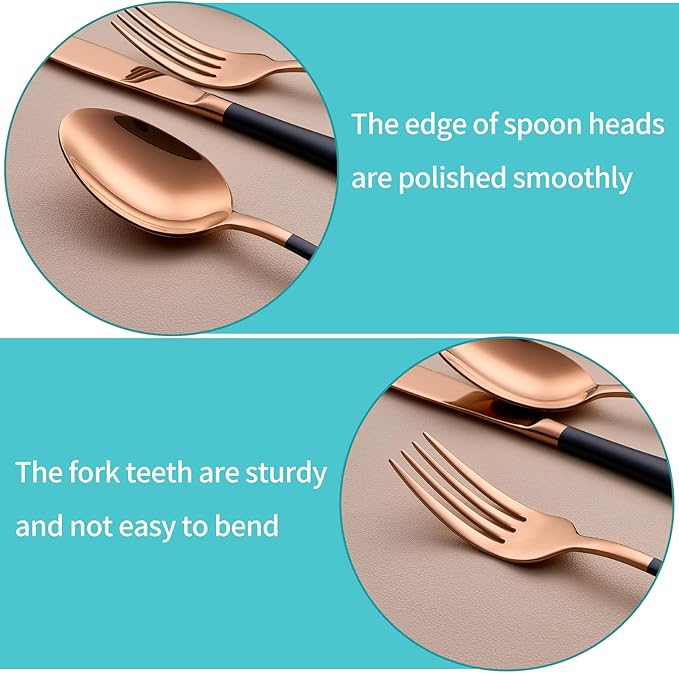 20-Piece Rose Gold and Black Silverware Set for 4 - 18/0 Stainless Steel Flatware Cutlery Utensils, Include Dinner Knives, Forks, Spoons, Salad Forks, Teaspoons, Dishwasher Safe