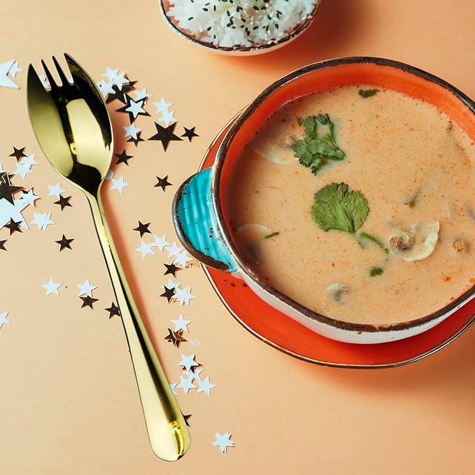 Alata Champagne Gold Mirror Sporks 8-Pack Set Stainless Steel Sporks, 7.4 Inches Long Handle Salad Forks For Dessert, Ice Cream, Salad, Soup, Noodle, Spaghetti, Dishwasher Safe