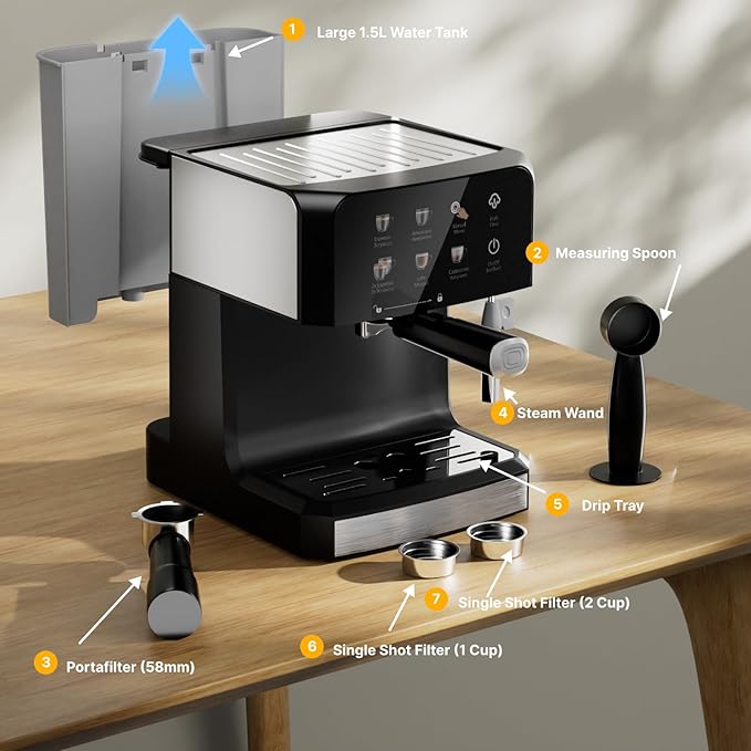Expresso Machines for Home,20 Bar Professional Espresso Coffee Machine with Milk Frother,Coffee Maker for Latte Cappuccino，Espresso Maker with 52oz Removable Water Tank
