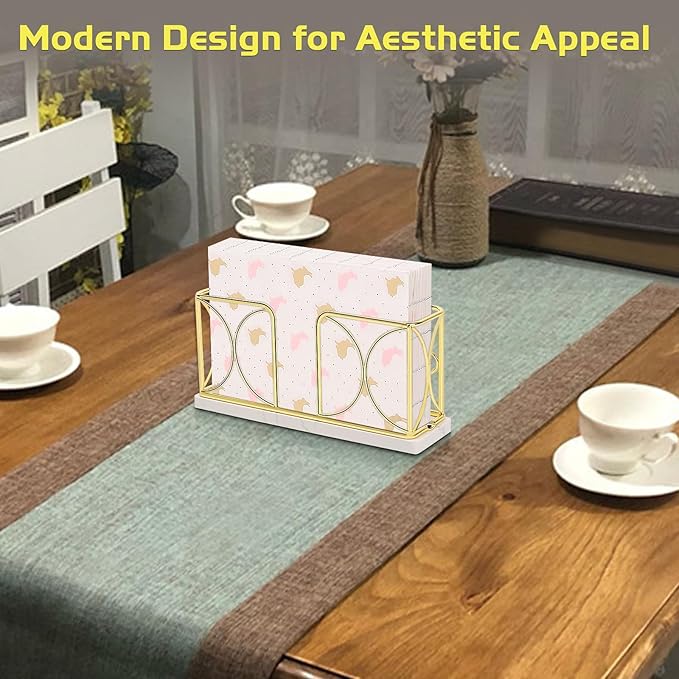 Napkin Holder with Marble Base, Guest Towel Paper Dispenser for Table, Modern Metal Napkin Stand, Ideal for All Bathroom Vanity, Kitchen Decor Accessories (Gold, 4 Inch)
