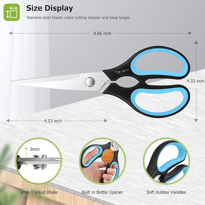 Kitchen Scissors, iBayam 2-Pack Kitchen Shears, 9 Inch Heavy Duty Dishwasher Safe Food Scissors, Multipurpose Stainless Steel Sharp Cooking Scissors for Kitchen, Chicken, Poultry, Fish, Meat, Herbs
