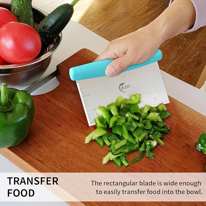 4TH Bench Scraper - Professional Stainless Steel Dough&Pastry Cutter, Multi-Purpose Kitchen Essential Gadget, Food-Safe Chopping Board Aid, Perfect Home Baking Culinary Tool - Turquoise