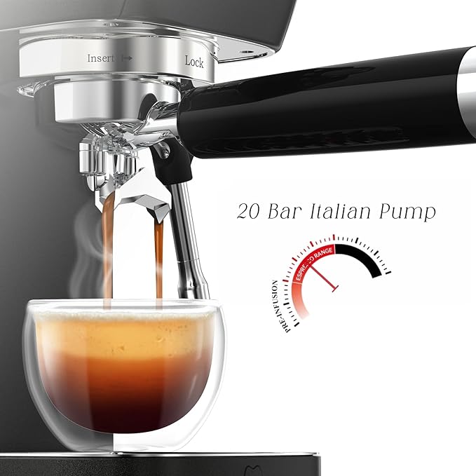 Espresso Machine 20 Bar, Espresso Coffee Maker with Professional Milk Frother Steam Wand for Cappuccino & Latte, 49oz Removable Water Tank for Home, Black