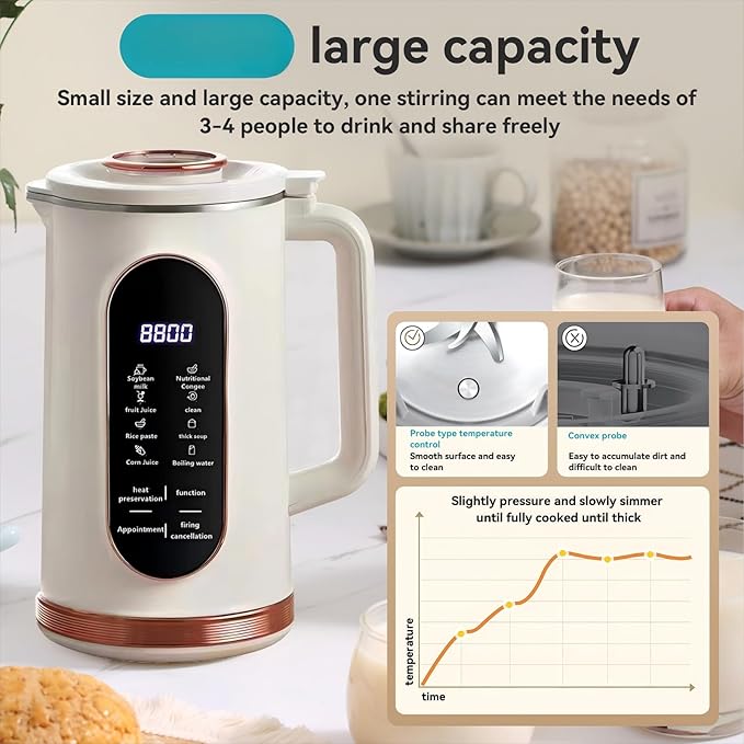 Soy Milk Maker, Nut Milk Blender Suitable For Making Plant-Based Milk, Oat Milk And Soy Milk, Featuring Self-cleaning, Heating, Oven Heating And Delayed Start Functions.