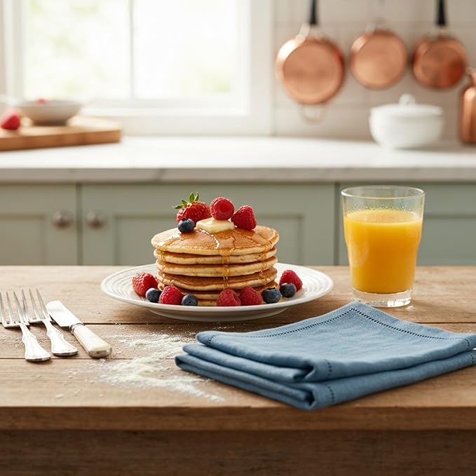 Hemstitched Linen Napkins – 20 Inch x 20 Inch – Stonewashed Pure Linen Cloth Dinner Napkins with Mitered Corners - 100% French Flax – Machine Washable - Set of 4 (Dusty Pastel Blue)