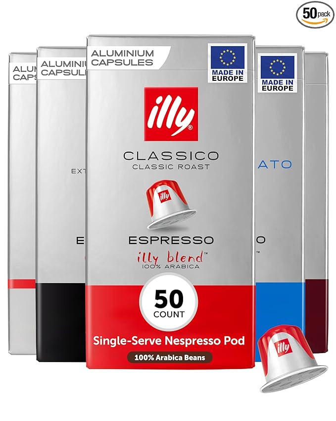 illy Aluminum Espresso Capsules - Compatible with Nespresso Machines - Classico, Forte, Intenso, Decaf, Classico Lungo Roasts - Variety - 10 Count (Pack of 5)