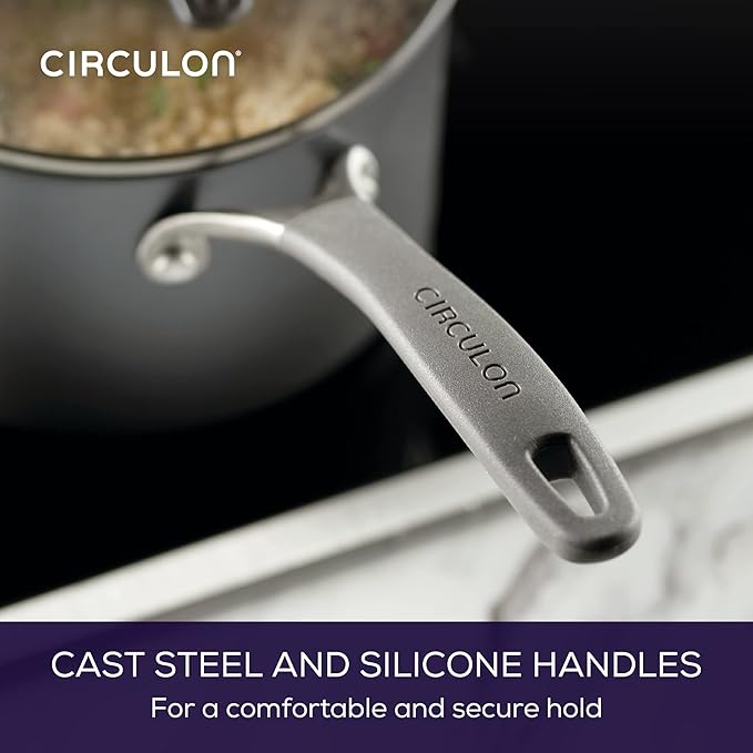 Circulon A1 Series with ScratchDefense Technology Nonstick Induction Straining Sauce Pan with Lid, 3 Quart, Aluminum, Graphite
