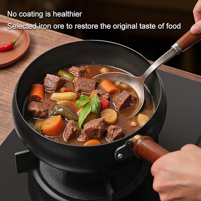 Carbon Steel Wok Pan, 10.2" Woks & Stir-Fry Pans with Glass Lid Cookwares, Nonstick Wok Flat Bottom Small Handmade Chinese Wok For for All Stoves