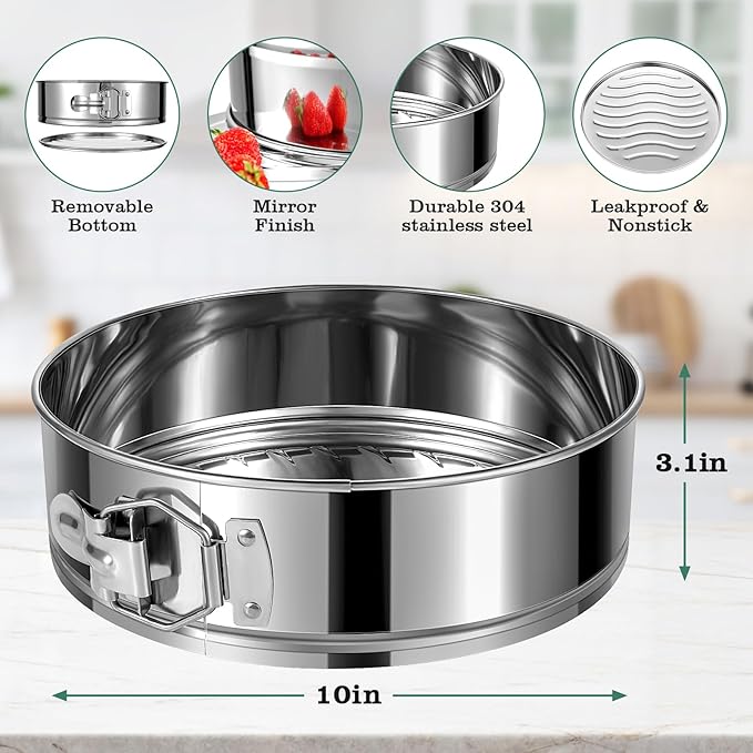 10 Inch Springform Cake Pan, Stainless Steel Springform Pans, Leakproof & Nonstick Cheesecake Pan with Removable Bottom, Round Spring Form Cake Pan For Baking