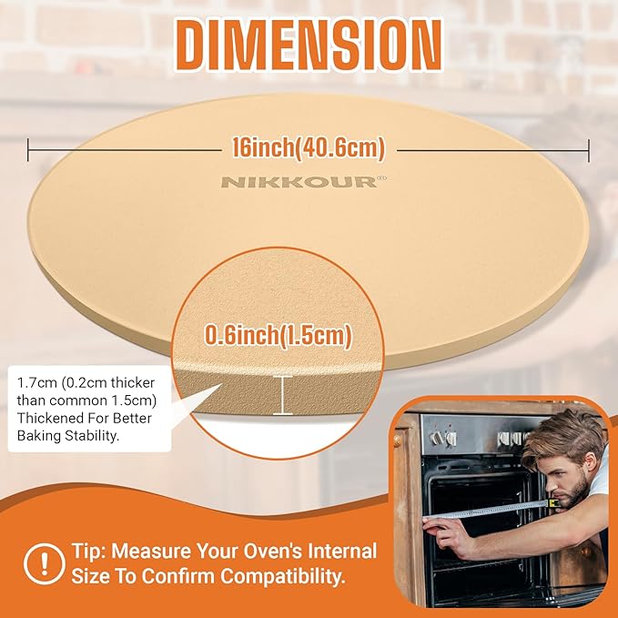 16 Inch Round Pizza Stone for Oven - Cordierite Baking Stone for Pizza, Cookies & Bread, Even Heating, Thermal Shock Resistant, Grill Pizza Stone with Stainless Steel Cutter & 20 PCS Parchment Papers