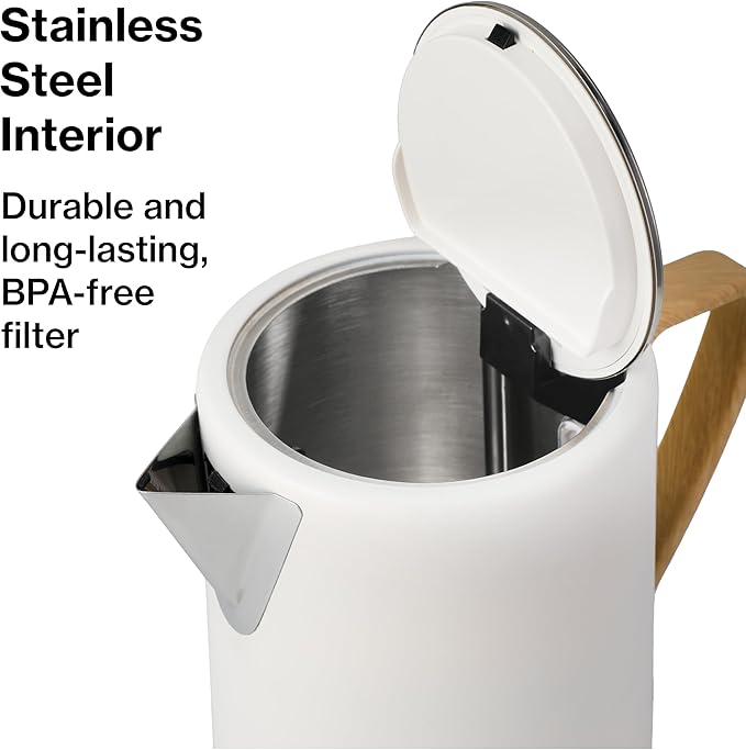 1.7L 1500W Wide Mouth Electric Kettle - Stainless Steel Interior - Rapid-Boil - Auto Shut-Off, Boil-Dry Protection, Cool-Touch, LED Indicator - White by The Display Guys