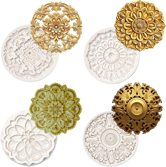 (Four-piece set) Multi-functional round flower, DIY silicone mold, cake chocolate mold wedding cake decoration tool soft cake mold