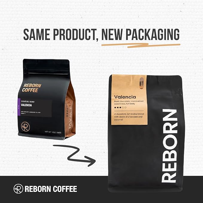 Reborn Coffee Specialty Whole Bean Coffee, Medium Roast, 12 Ounce, Premium Valencia Signature Blend, Flavor Notes of Chocolate, Nut, and Fruit