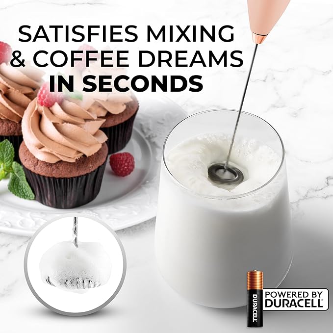 Zulay Kitchen Powerful Milk Frother Wand With 4 AA Duracell Batteries - Ultra Fast Handheld Drink Mixer - Electric Whisk Foam Maker for Coffee, Lattes, Cappuccino, Matcha & Creamer