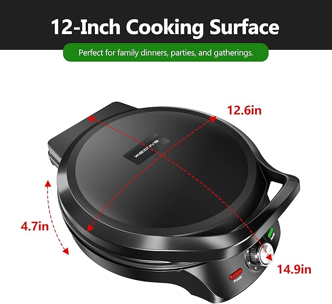 1500W Electric Griddle, 2-in-1 Indoor Griddle and Pizza Maker with 30-Min Timer and Auto Shut-Off, 12" 180° Open for BBQ, Steak, Burgers, Salmon, Veggies, and More