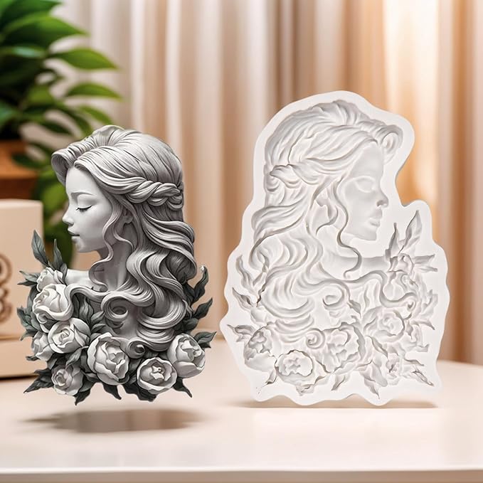 (Four-piece set) Flower girl portrait relief, DIY silicone mold, cake chocolate mold wedding cake decoration tool soft cake mold