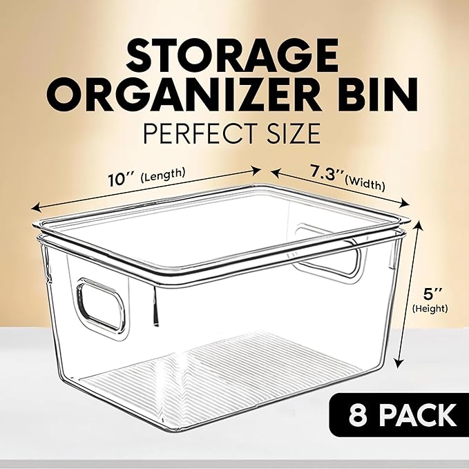 Clear Plastic Storage Bins with Lids, Perfect for Kitchen Organization or Pantry Organization and Storage, Stackable Fridge Organizer Bins, Storage Containers for Organizing, Cabinet Organizers