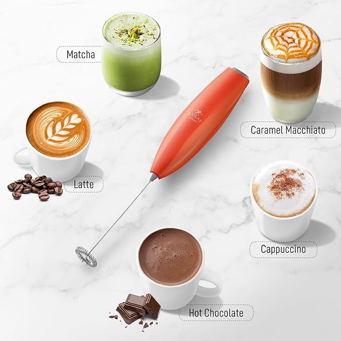 Zulay Kitchen Handheld Milk Frother with Duracell AA Batteries – Ultra Fast Electric Mixer & Foam Maker, Easy-Clean Drink Mixer for Coffee & More Peach n Cream