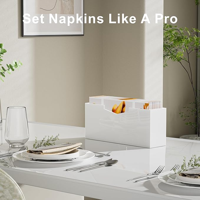 HELPLEX White Acrylic Guest Towel & Napkin Holder - Waterproof Splash-Proof Vertical Design for Bathroom, Kitchen, Dining Table - Home Hotel Office Organizer (1-Pack)