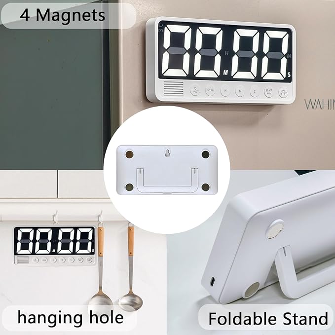 FCXJTU Digital Kitchen Timer - 7.1” Extra Large Display LED Magnetic Rechargeable Countdown/Up Timer, w/6 Alarms 4 Levels Volume Memory Function for Cooking, Classroom, Office, Home Gym(Black)