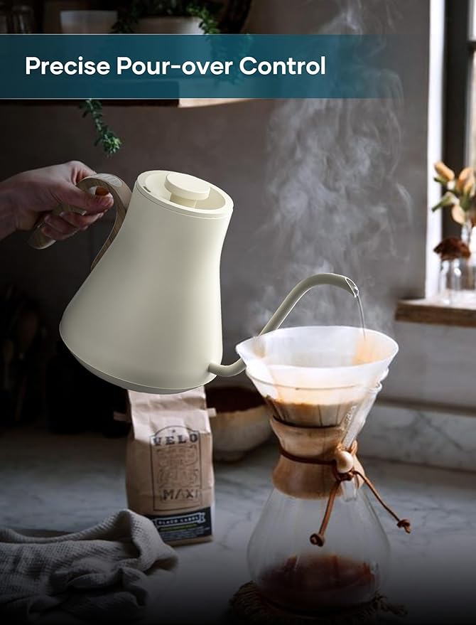 Electric Kettles, INTASTING Gooseneck Electric Kettle, ±1℉ Temperature Control, Stainless Steel Inner, Quick Heating, for Pour Over Coffee, Brew Tea, Boil Hot Water, 0.9L (Morandi White)