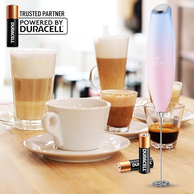 Zulay Kitchen Handheld Milk Frother with Duracell AA Batteries – Ultra Fast Electric Mixer & Foam Maker, Easy-Clean Drink Mixer for Coffee & More - Lavender