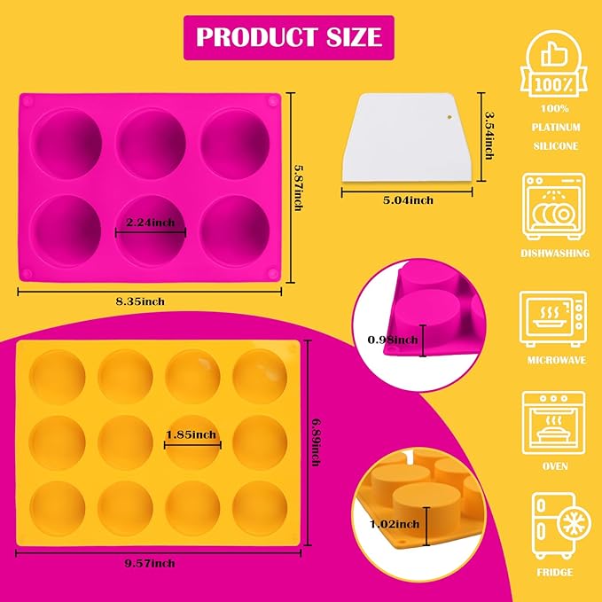 Cake Puck Mold Set, 12-Cavity Chocolate Covered Oreos Silicone Molds, Round CakePop Molds with 2 Spatulas for DIY Cake Cores, Cakepucks, Chocolate Desserts