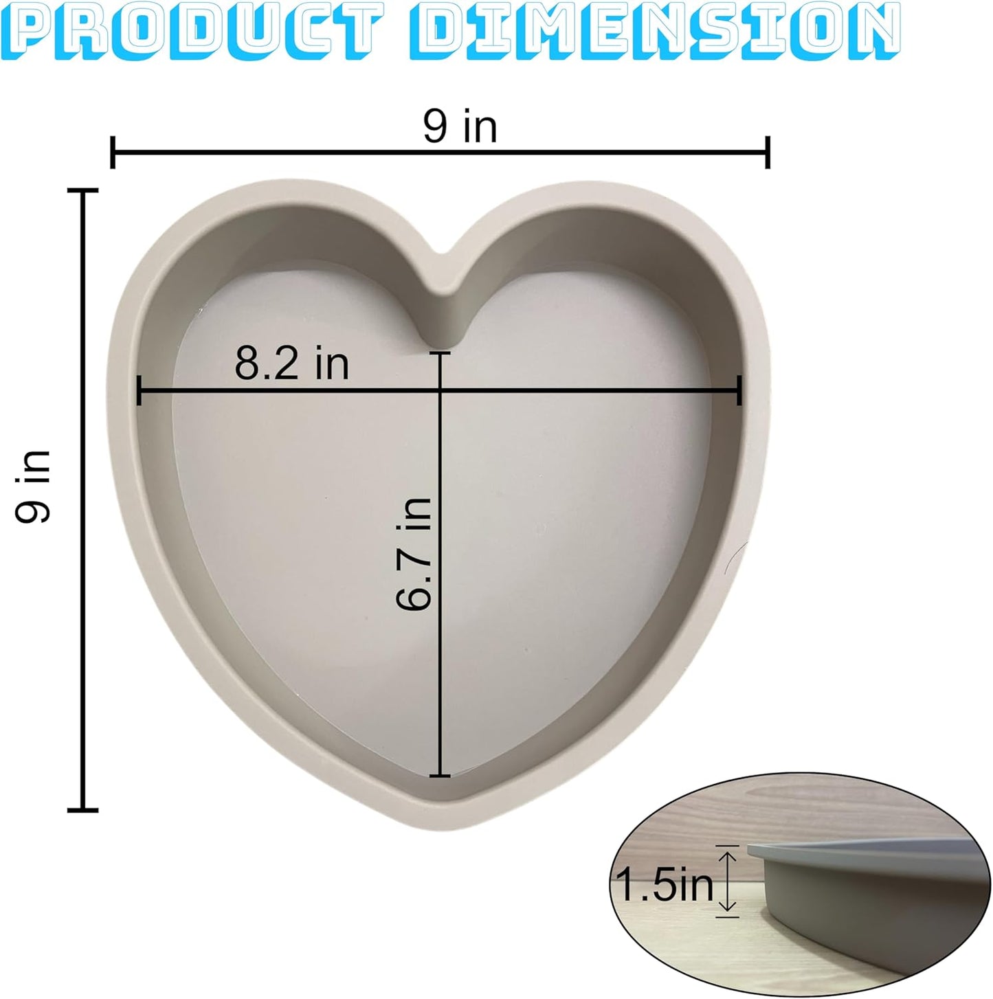 Heart Shaped Cake Pans 8 Inch – Set of 2 Nonstick Silicone Heart Cake Pan for Baking, Oven & Microwave Safe Molds – Durable, Easy-Clean Matte Surface - Grade Novelty Shaped Cake Pans (Grey)