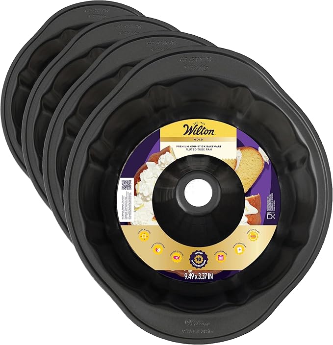 Wilton Gold Non-Stick 9.49 in Fluted Bundt Cake Pan, Stainless Steel Bakeware, Made without PFAS, Packaging May Vary (Pack of 4)