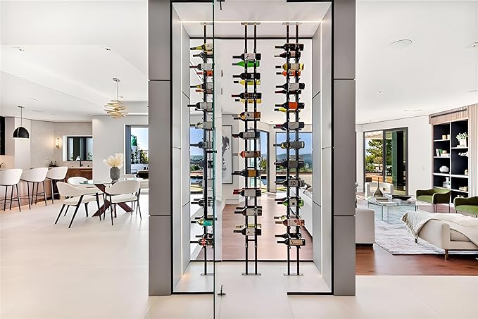 Ultra Wine Racks Floor-to-Ceiling Mount Display (2 Side, Triple Deep, Black, Holds 126 Wine Bottles) - Modern Metal Wine Storage for Wine Cellars, Home Bars, Kitchens, & Dining Rooms
