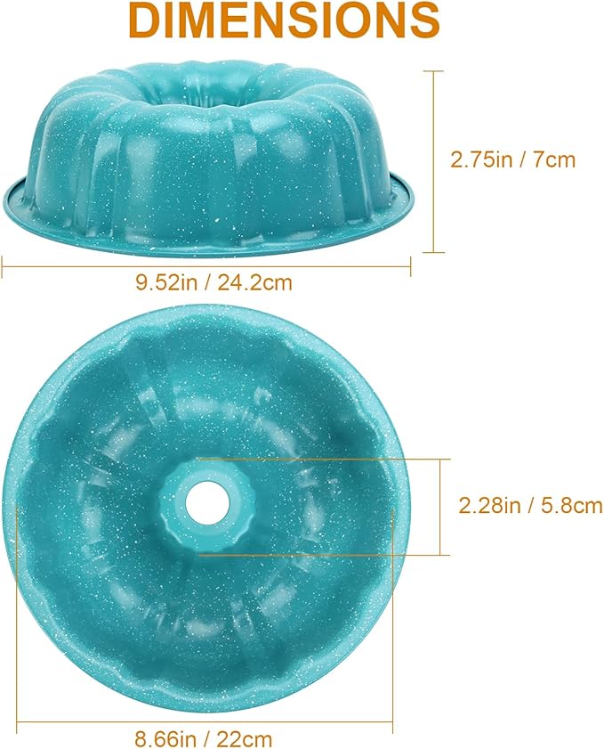 OAMCEG 2 Pack Bunte Cake Pan Nonstick 9.5 Inch Fluted Tube Cake Pans for baking, 10 Cups Heavy Duty Carbon Steel Tube Pan Baking Mold for Buntelet, Bavarois, Brownie, Jello (Sky Blue)