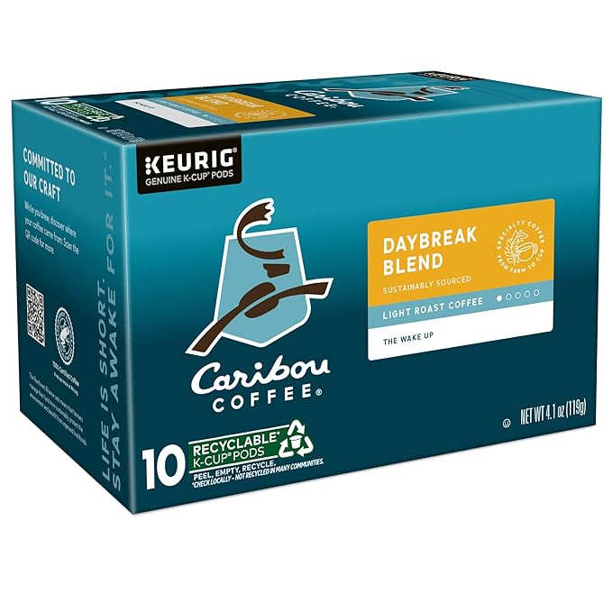 Caribou Coffee Daybreak Blend Keurig Single-Serve K-Cup Pod, Light Roast Coffee(Pack of 6, 60 Count Total)