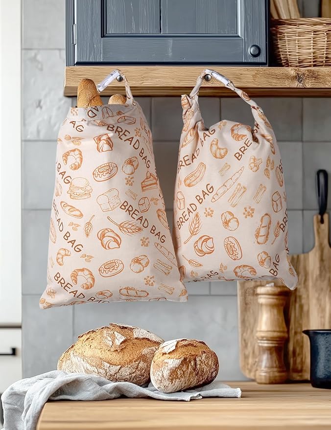 Reusable Beeswax Bread Bags(2 Pack), Beeswax Bags for Sourdough/Homemade Bread, Natural Cotton Bees Wax Bag, Fresh and Refrigerable, New Upgrade Food Storage Bag, Large Capacity and Portable