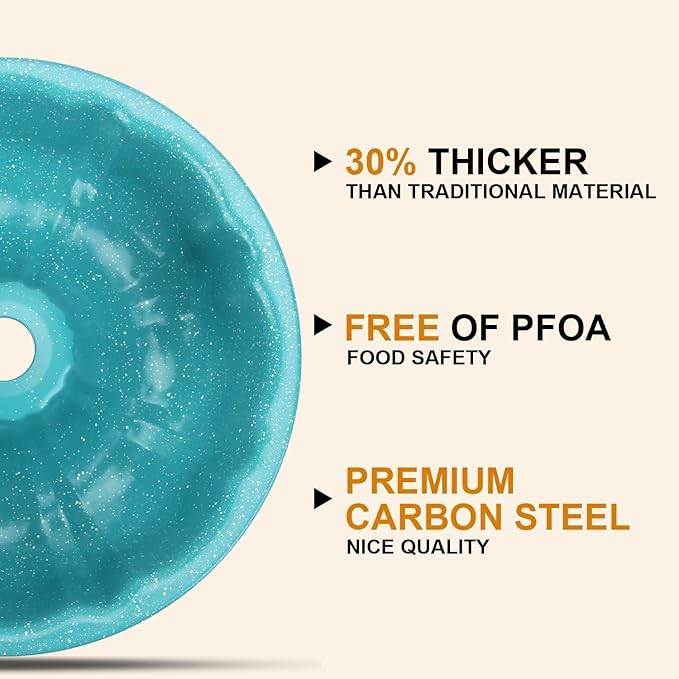 OAMCEG 2 Pack Bunte Cake Pan Nonstick 9.5 Inch Fluted Tube Cake Pans for baking, 10 Cups Heavy Duty Carbon Steel Tube Pan Baking Mold for Buntelet, Bavarois, Brownie, Jello (Sky Blue)