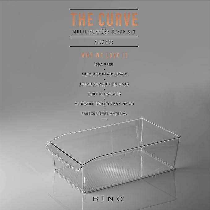 BINO | Plastic Storage Bins, X-Large | THE CURVE COLLECTION | Multi-Use Organizer Bins | Built-In Handle | BPA-Free | Pantry Organization | Home Organization | Fridge and Freezer Organizer