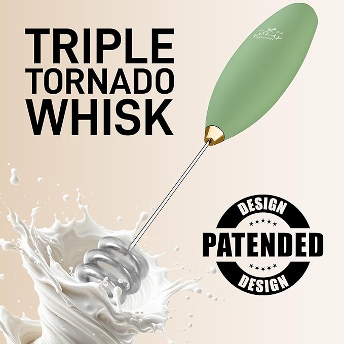 Zulay Kitchen Patented Tornado Triple Whisk Milk Frother with 4 Duracell Batteries – Handheld Foam Maker for Coffee, Lattes, Matcha & Hot Chocolate – Rich, Creamy Froth in Seconds