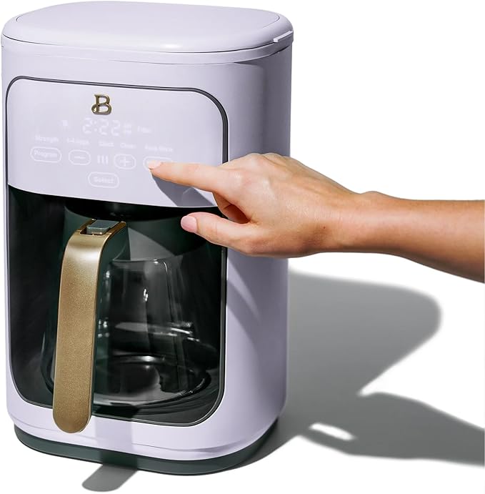 Beautiful 14-Cup Programmable Drip Coffee Maker | Touch-Activated Display, 24-Hr Auto Brew, Reusable Gold-Tone Filter, Charcoal Water Filter, 3 Strengths by Drew Barrymore (Lavander)