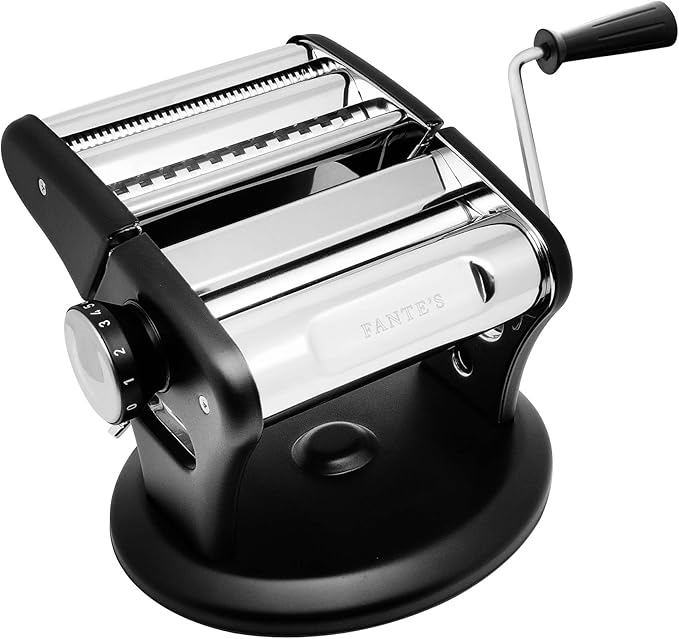 Fante’s Supreme Pasta Maker, Compact Manual Noodle Press Machine with Non-Slip Suction Base for Fresh Homemade Pasta, Ravioli, Since 1906