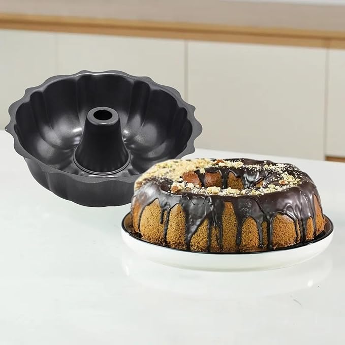 10-Inch Nonstick Fluted Cake Pan, Aluminized Carbon Steel Bundt Pan, Round Tube Mold for Baking, Heavy-Duty Bakeware for Bundt Cakes, Bavarois, Gelatin, and Desserts