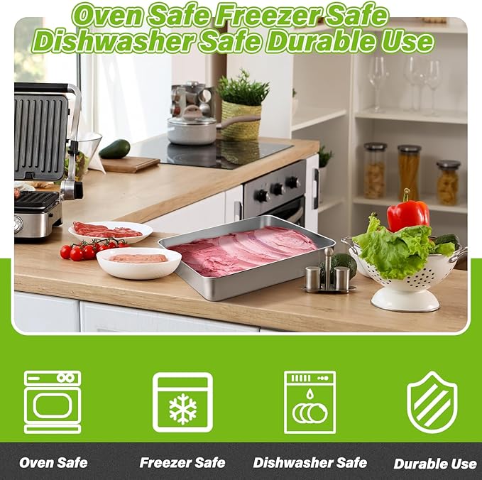 Tioncy 3 Sets Stainless Steel Cake Pan with Lid 11/9/5 Inch Rectangle Sheet Baking Pan with Covers Bakeware with Lids for Cakes Breads Casseroles Fish Vegetables and More