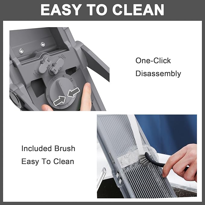 All-in-1 Upgraded Safe Mandoline Slicer for Kitchen, with Handheld Spiralizer, Food Chopper with Container, Thickness Adjustable Vegetable Chopper, Potato French Fry Cutter (High-grade Gray)