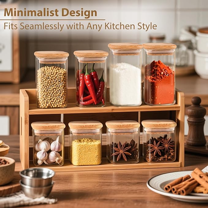 12 Pack 4 oz Square Glass Spice Jars with Lids and Labels – Airtight Small Seasoning Containers Set, Clear Glass Storage Jars for Seasoning, Spices, Kitchen Pantry Organization
