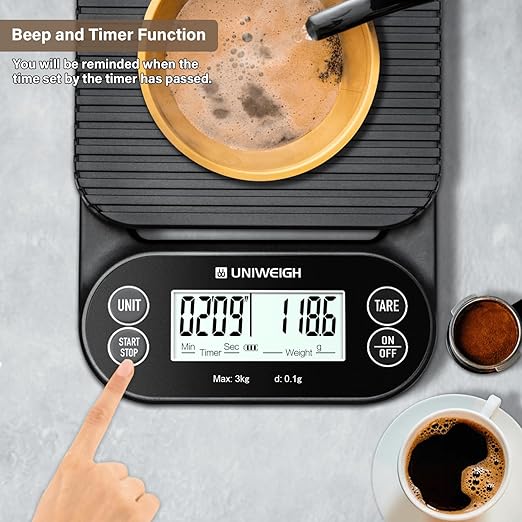 Digital Coffee Scale with Timer 3kg/0.1g,High Accuracy Espresso Scale with Timer/Auto Off/Tare Function,for Pour Over Drip Coffee,Kitchen Scale with LCD Display (Batteries Included)