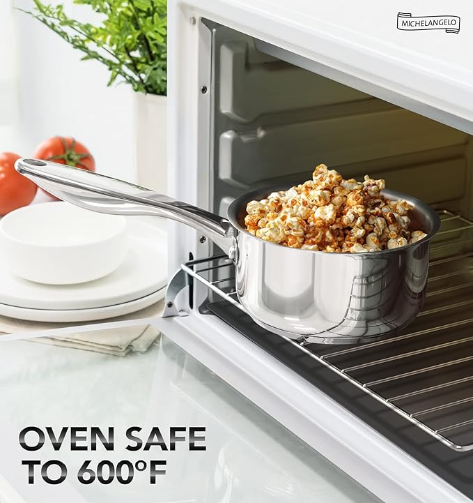 MICHELANGELO 3 Quart Saucepan with Lid, Thick Bottom Sauce Pan Stainless Steel Saucepan with Cover, Nonstick Sauce Pot, Induction Compatible
