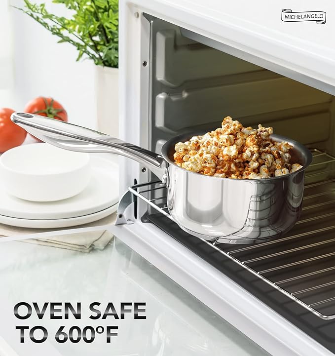 MICHELANGELO Stainless Steel Saucepan Set with Lids 1QT & 2QT & 3QT, Stainless Steel Sauce Pot Set 6pcs, Induction Saucepans, Nonstick Sauce Pan Set, Dishwasher Safe