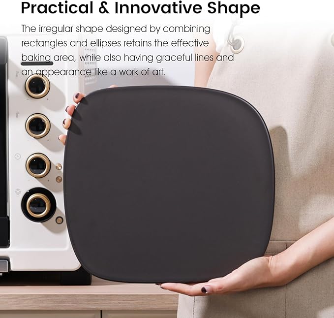 Pizza Stone, Unique Shape 12" x 11" x 0.47" Pizza Stones for Oven Grill BBQ, Heavy Duty Ceramic Coating Baking Stone for Pizza & Bread, Innovative Irregular Design Grilling Stone (Black)