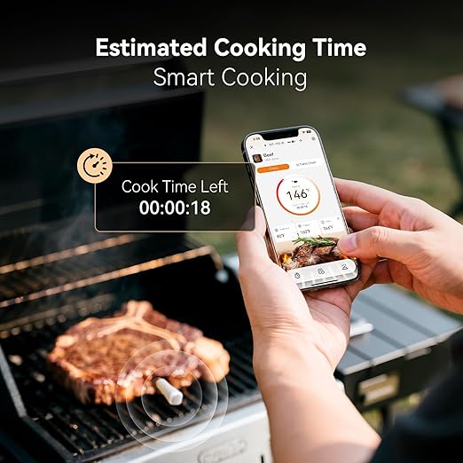 INKBIRD Wireless Meat Thermometer INT-11S-B, Bluetooth 5.4 Thermometer with Ultra-High Detection Accuracy of ±0.5°F, 5 Sensors in 1 Probe Smart Meat Thermometer for Grills, Ovens, Smokers, Air Fryers
