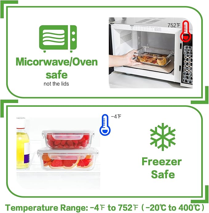 HOMBERKING Large Glass Meal Prep Containers, 5 Sets 35oz | 4.5cups, Food Storage With Lids, Airtight Bento Boxes, BPA Free & Leak Proof (5 Lids & 5 Containers)