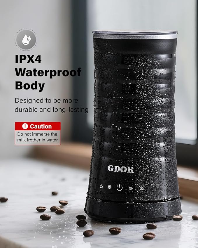 GDOR Milk Frother and Steamer, 4 in 1 Milk Steamer, 10oz Large Capacity, Cold Foam Maker, Hot Chocolate Maker, Frother for Coffee, Latte, Macchiato, Cappuccino, Black